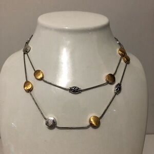 Brighton Mediterranean Two Tone Gold and Silver Disc Long Adjustable Necklace